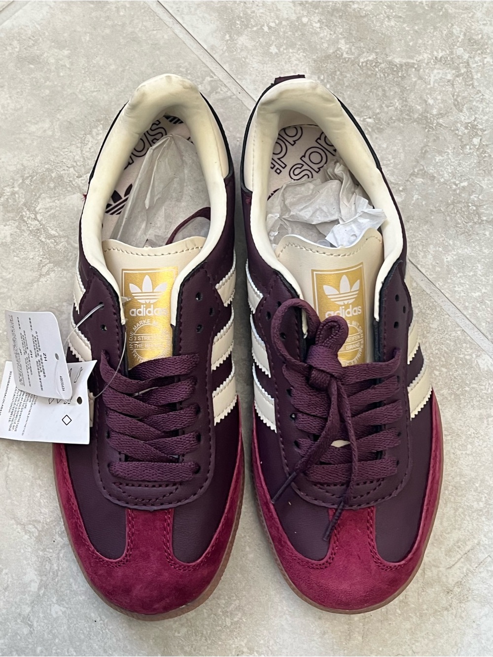 Adidas Samba OG Burgundy Maroon Cream Gum Sneakers NWT Size 5 - Picture 7 of 9